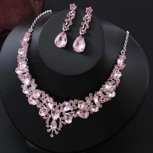 Mia Wynn 2pcs Pink Jewelry Set Necklace & Earrings, Decorated With Rhinestones